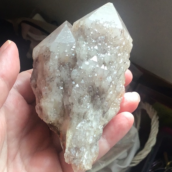 Rare double crystal double terminated candle quartz w hematite elestial - Picture 3 of 16